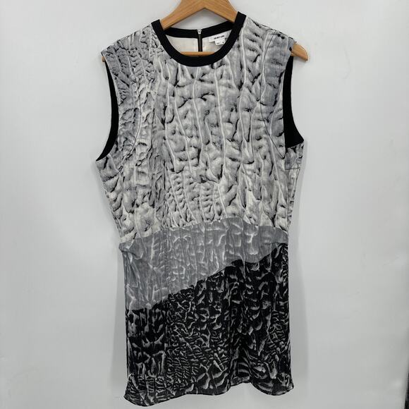 Helmut Lang Annex Printed Pleated Silk Mini Dress Black/Gray Size 6 - Picture 3 of 8